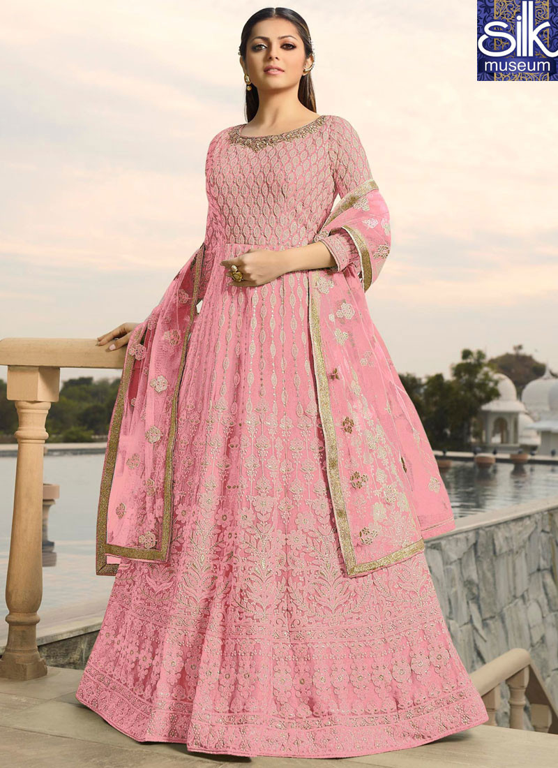 13902 Stunning Pink Color Faux Georgette New Designer Wedding Wear Anarkali Suit