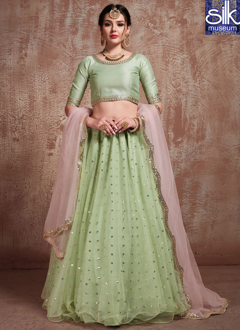 13914 Adorable Pista Green Soft Net New Designer Lehenga Choli