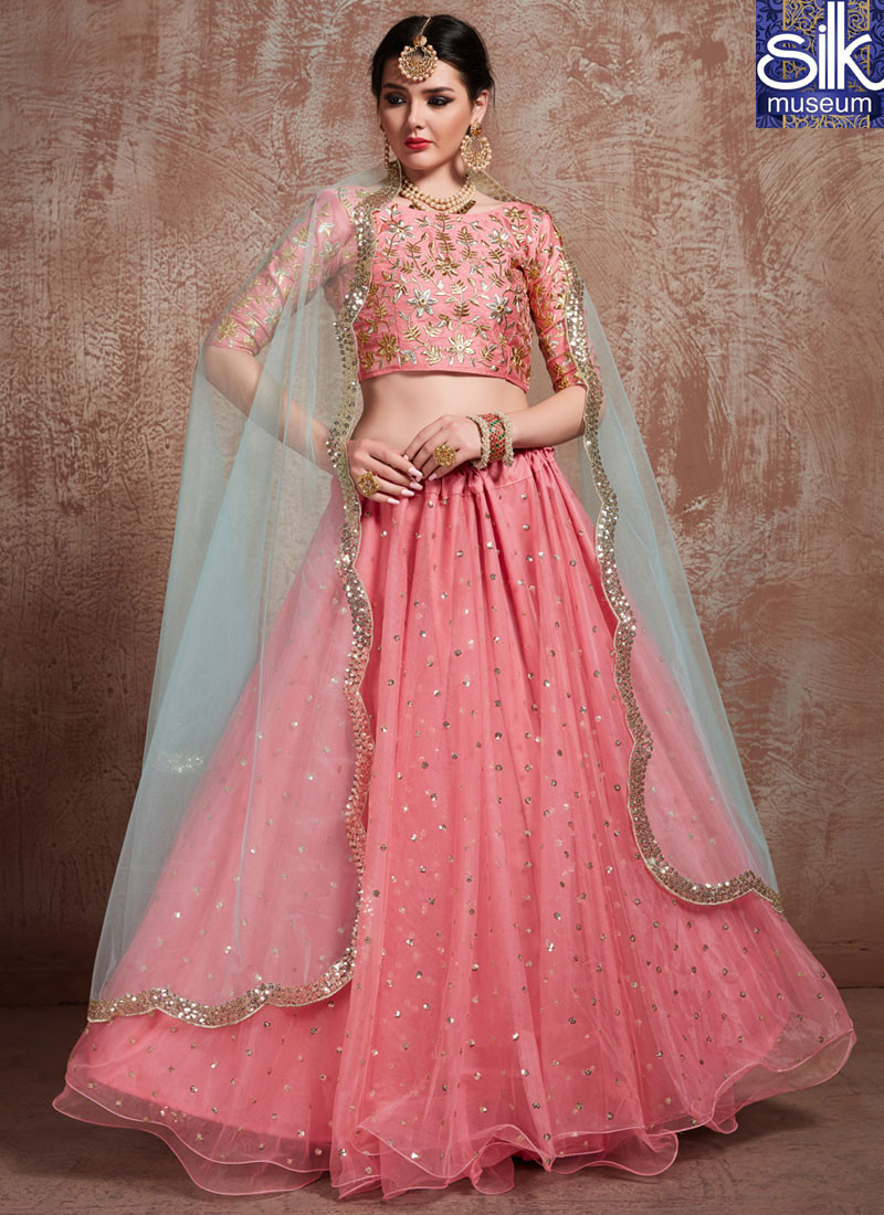 13915 Starring Pink Color Soft Net With Art Silk Designer Party Wear Lehenga Choli