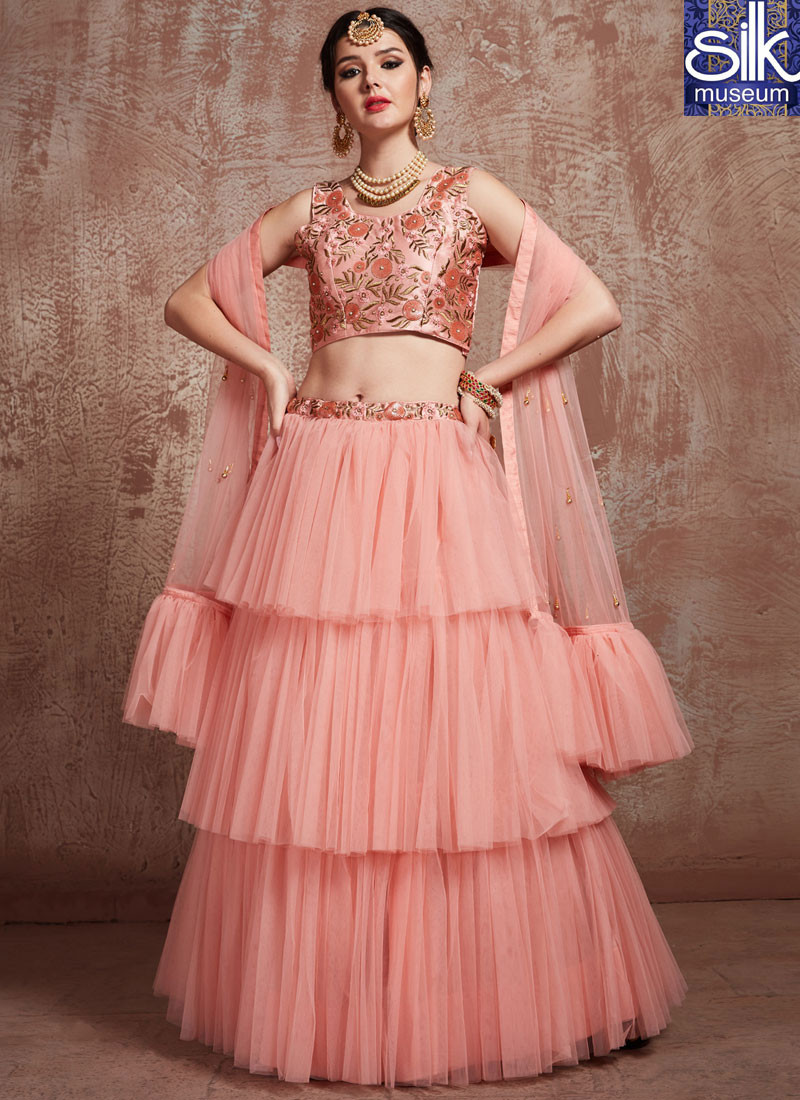 13916 Beautiful Peach Color Soft Net Designer Reception Wear Lehenga Choli