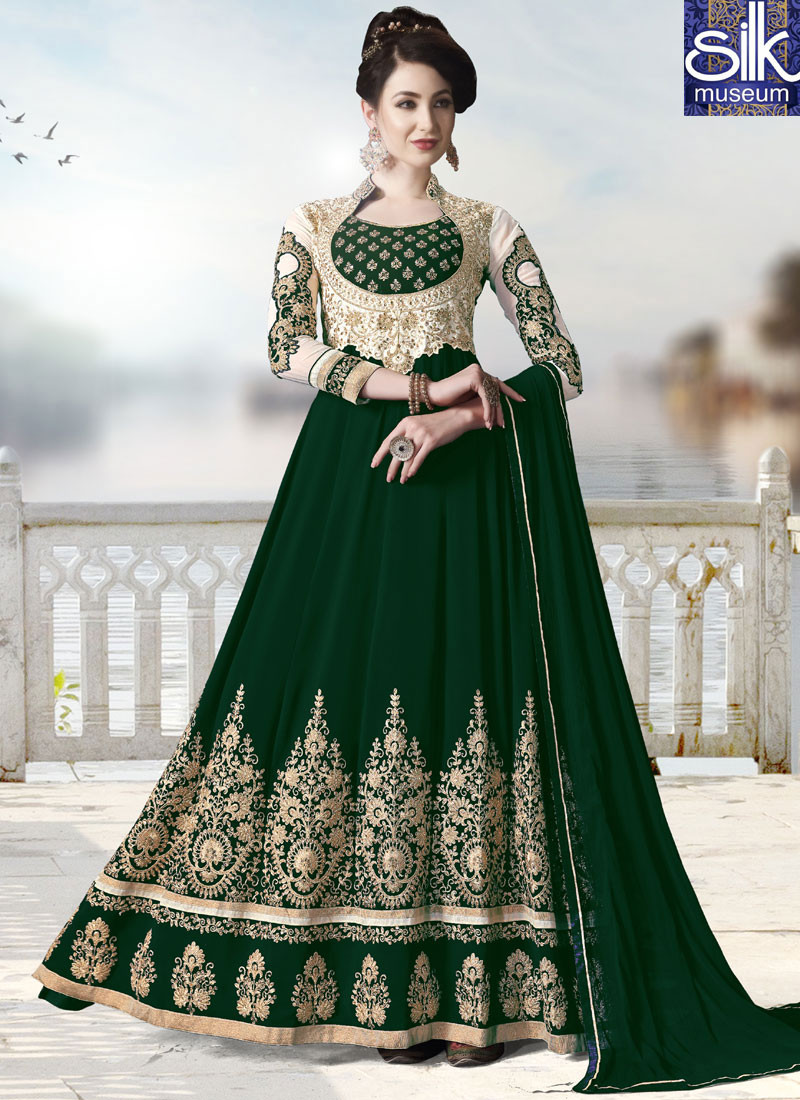 13931 Divine Green Color Georgette New Designer Party Wear Anarkali Suit