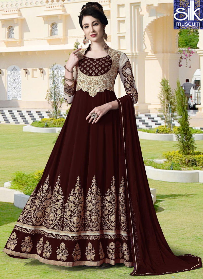 13932 Sparkling Maroon Color Georgette New Designer Anarkali Suit