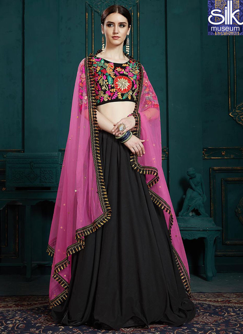 Outstanding Black Color Georgette Fabric New Designer Party Wear Lehenga Choli