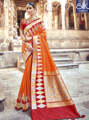 Delightful Orange Color Banarasi Silk Traditional Party Wear Saree