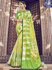 Lovely Green Color Banarasi Silk Fabric Traditional Wear Saree