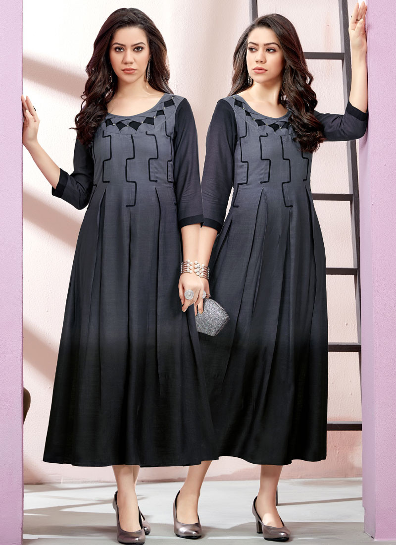 13999 Majestic Grey With Black Color Rayon Fabric New Designer Kurti
