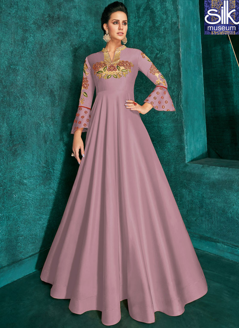 14012 Beautiful Lavender Color Art Silk Fabric New Designer Party Wear Readymade Gown