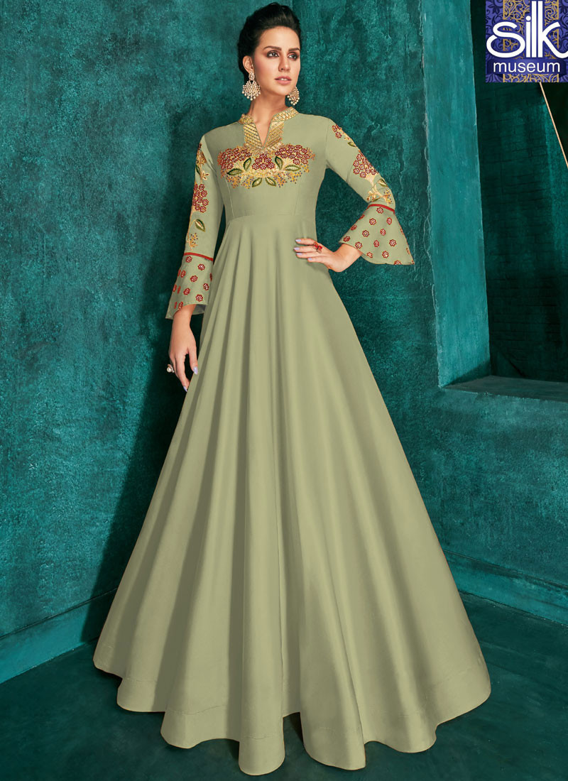 14013 Alluring Pastel Green Color Art Silk Designer Party Wear Readymade Gown
