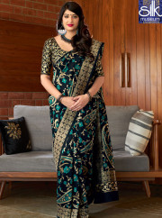 Magnetic Black And Teal Color Banarasi Silk Designer Traditional Party Wear Saree