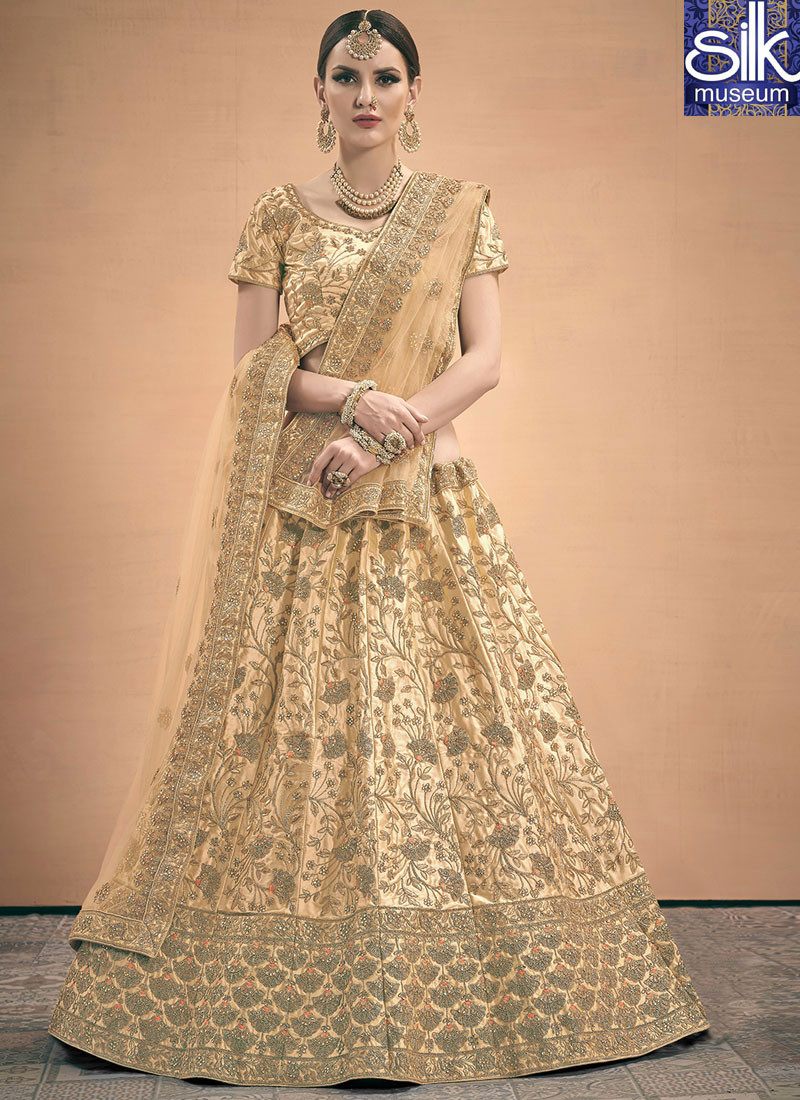 Awesome Cream Color Satin Fabric Designer Wedding Wear Lehenga Choli