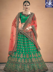 Splendorous Green Color Satin Fabric New Designer Traditional Lehenga Choli