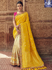 Sparkling Yellow With Cream Color Silk D