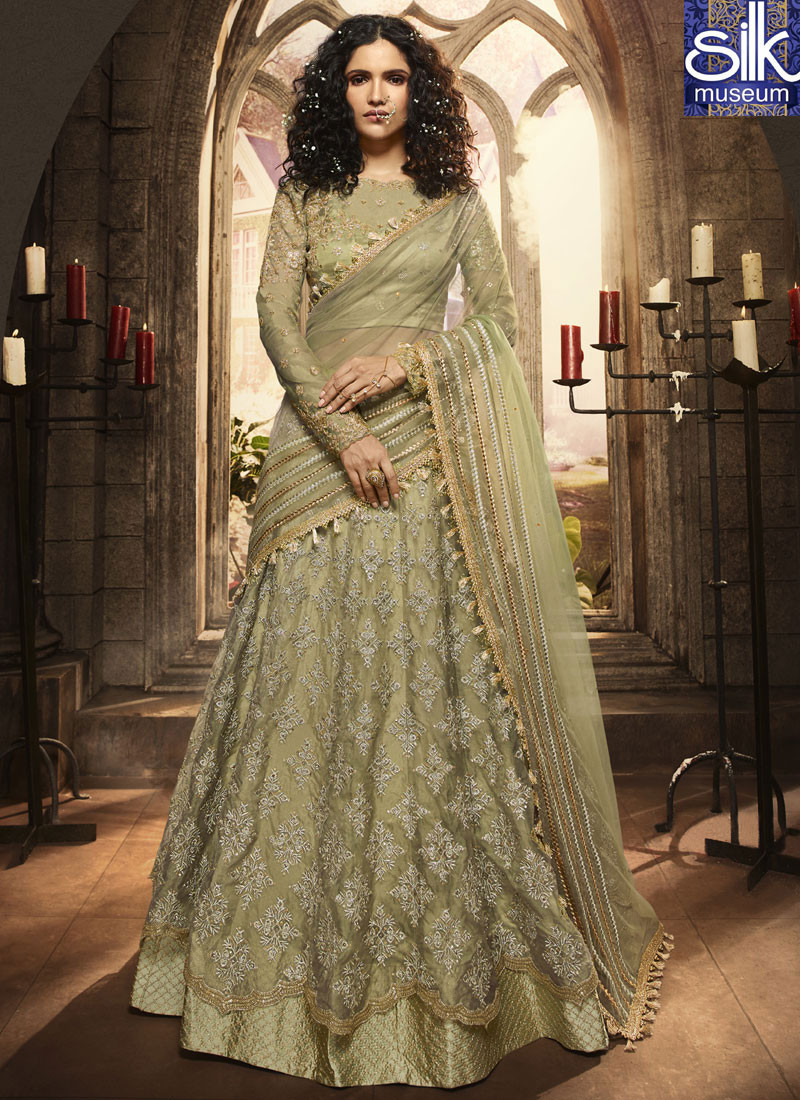 14046 Alluring Sea Green Color Soft Net Fabric Designer Reception Wear Wear Lehenga Choli