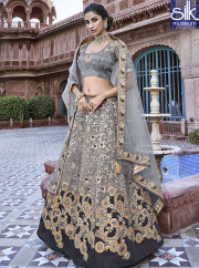 Delightful Grey Color Banarasi Silk Designer Wedding Wear Lehenga Choli