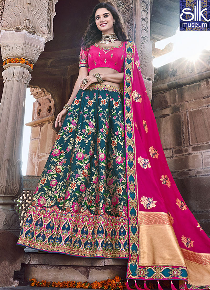 Speechless Teal Color Banarasi Silk Designer Reception Wear Lehenga Choli