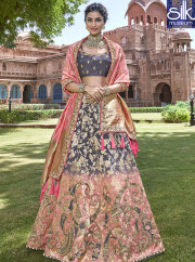 Majestic Grey With Pink Color Banarasi Silk New Designer Wedding Wear Lehenga Choli