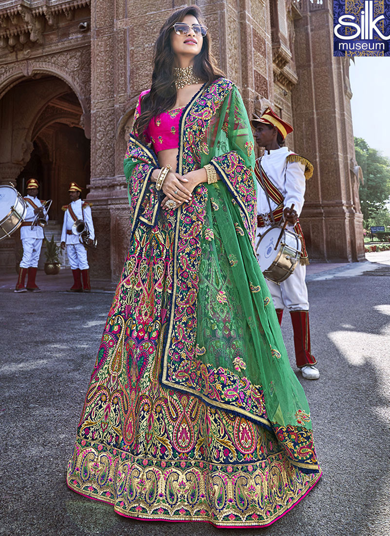 Desirable Multi Color Banarasi Silk Designer Wedding Wear Lehenga Choli