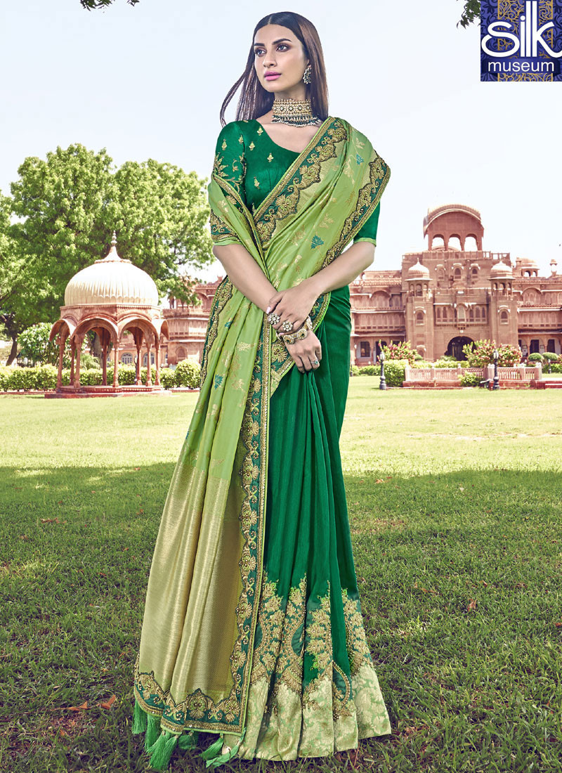 14068 Awesome Green Color Banarasi Silk New Designer Traditional Wedding Wear Saree
