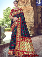 Delightful Blue Color Silk Fabric Design