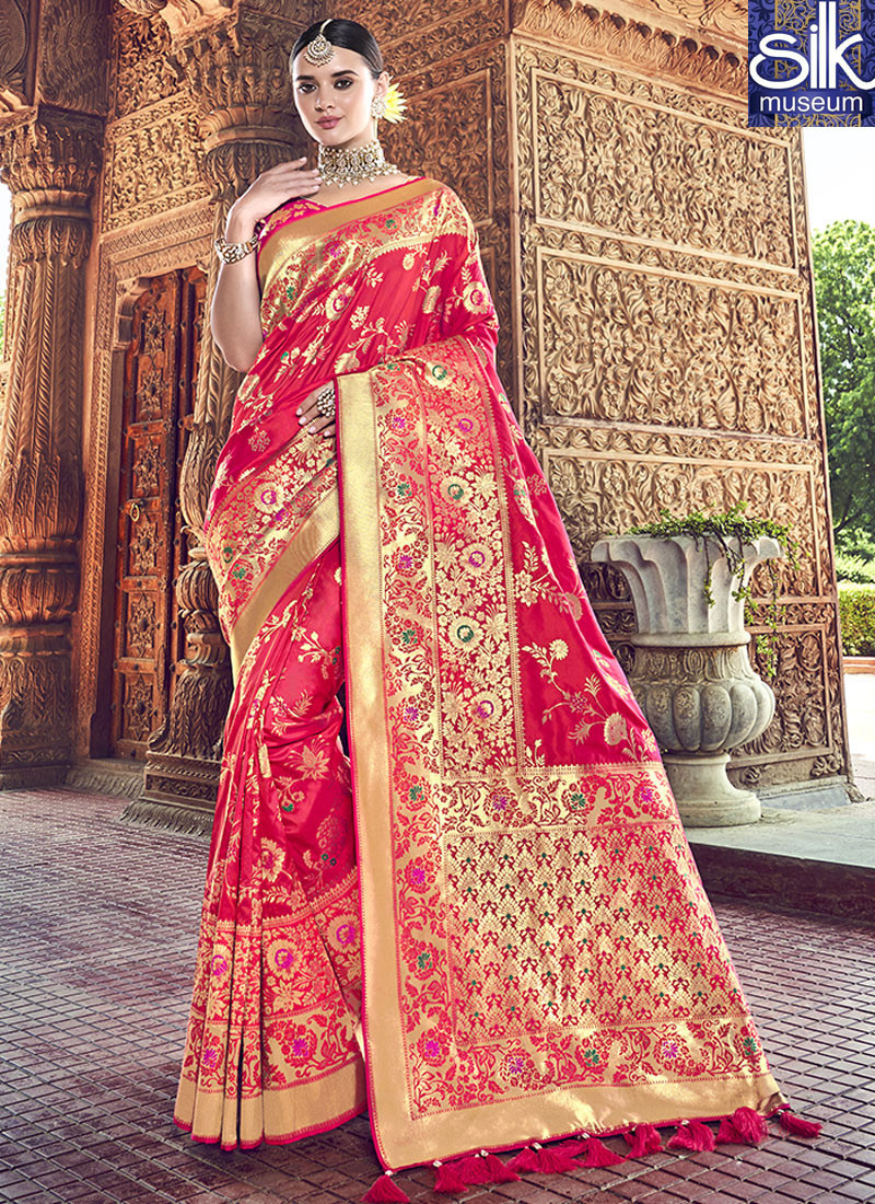 14084 Awesome Hot Pink Banarasi Silk Designer Wedding Wear Traditional Saree