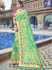 Traditional Sea Green Color Silk Fabric 