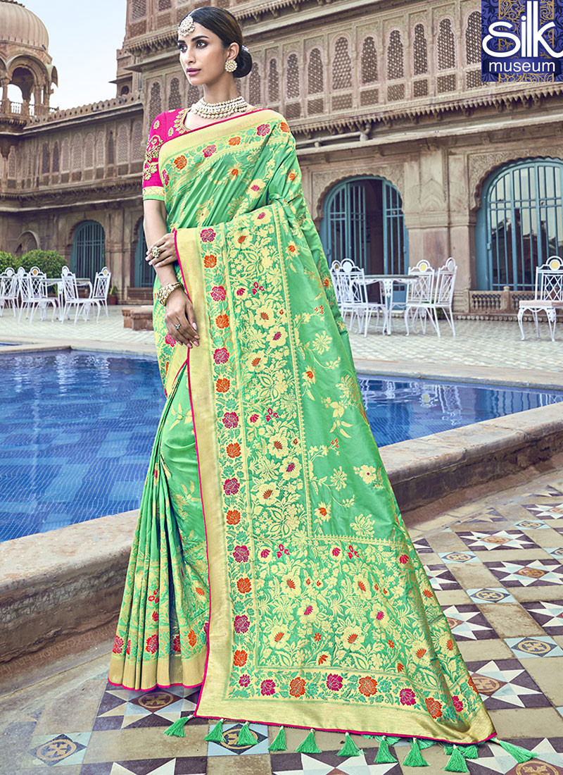 14092 Traditional Sea Green Color Silk Fabric New Attractive Designer Saree