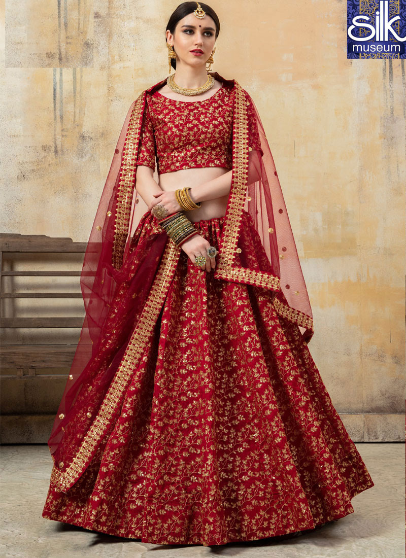 Attractive Maroon Color Art Silk Designer Bridal Wear Lehenga Choli