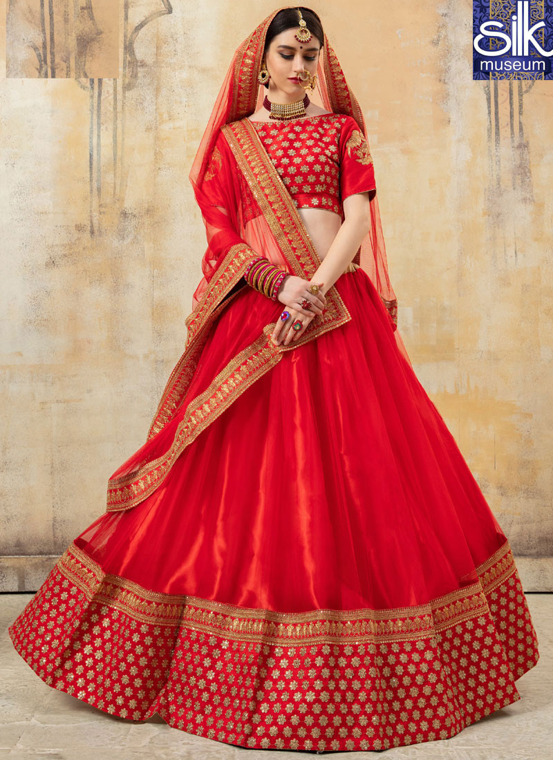 Eye Catchy Red Color Fancy Fabric Designer Wedding Wear Lehenga Choli