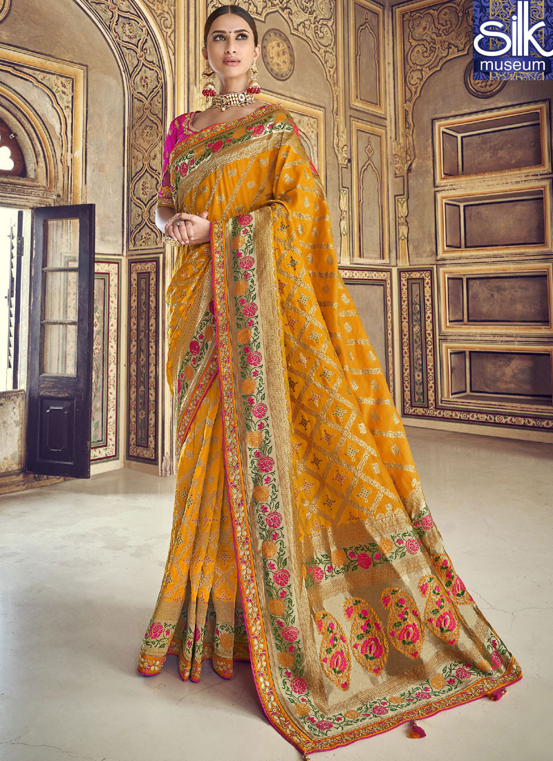 14117 Magnetic Mustard Color Silk Fabric New Designer Wedding Wear Saree