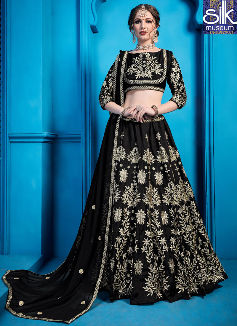 14125 Majestic Black Color Art Silk New Designer Party Wear Lehenga Choli