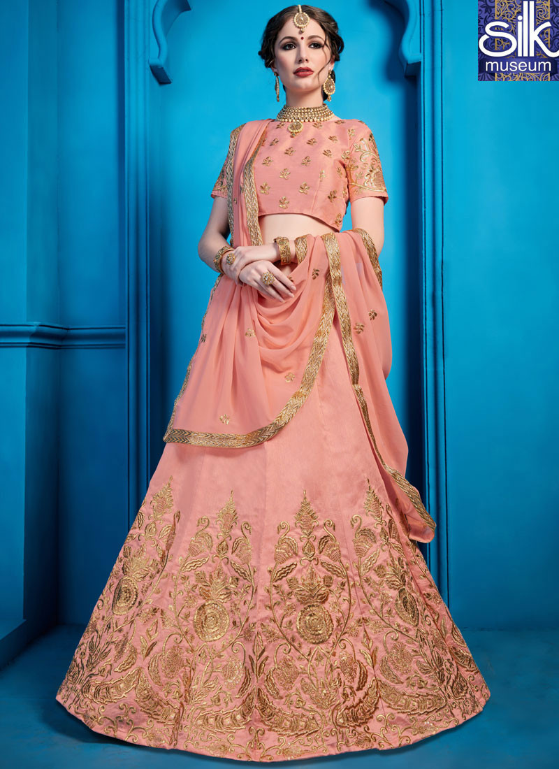 14126 Awesome Peach Color Art Silk New Designer Wedding Wear Lehenga Choli