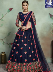 Eye Catchy Blue Color Soft Net Designer Wedding Wear Lehenga Choli