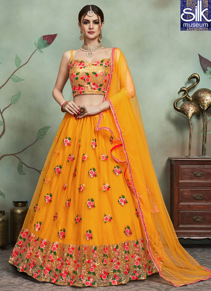 14166 Speechless Mustard Color Soft Net Fabric Designer Wedding Wear Lehenga Choli