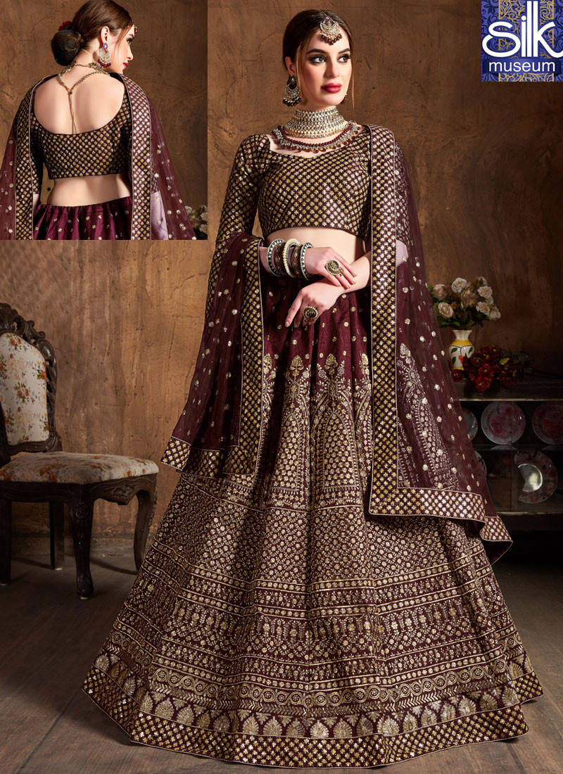 14173 Alluring Wine Color Raw Silk New Designer Wedding Wear Lehenga Choli