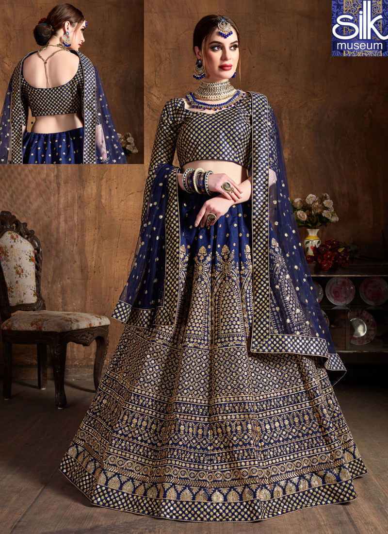 14174 Beautiful Blue Color Raw Silk New Designer Wedding Wear Lehenga Choli