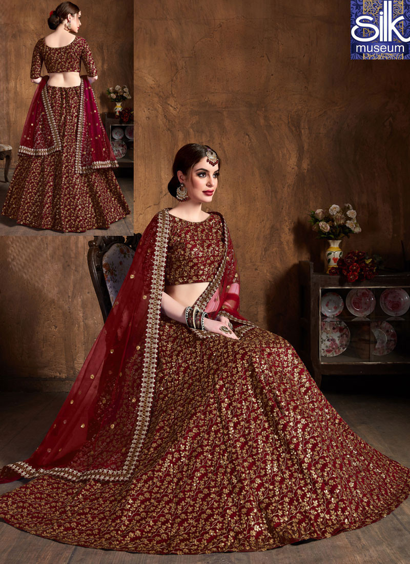 14176 Awesome Maroon Color Raw Silk New Designer Wedding Wear Lehenga Choli