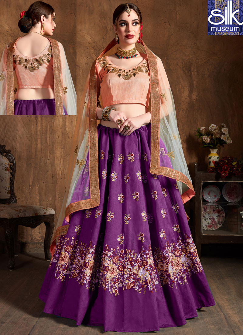 Outstanding Purple Color Raw Silk New Designer Wedding Wear Lehenga Choli