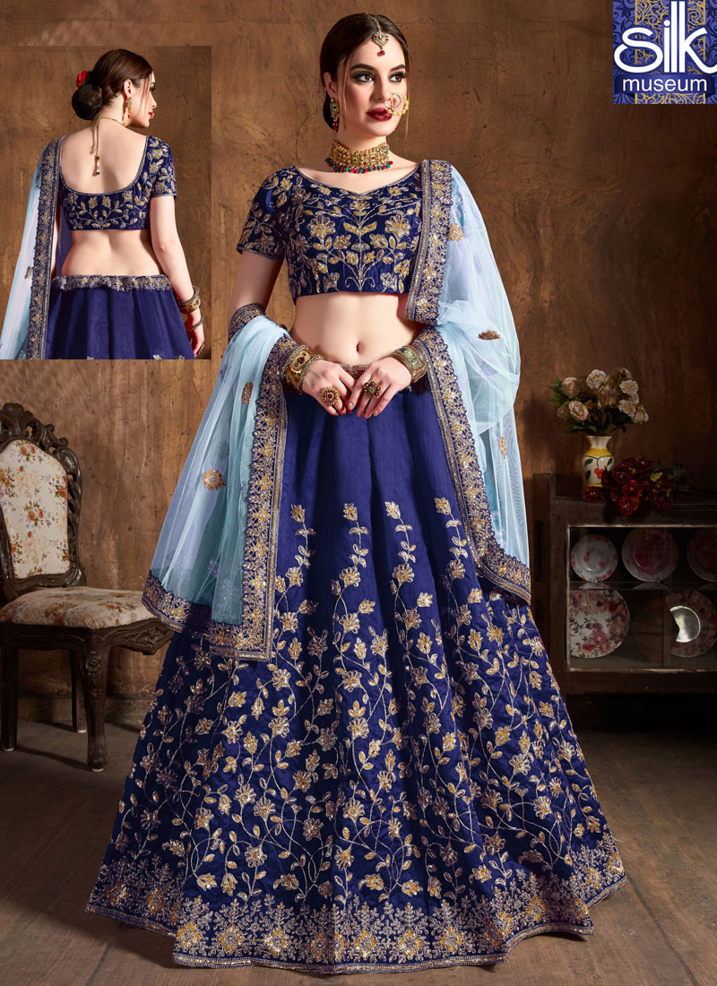 14181 Lovely Blue Color Raw Silk New Designer Wedding Wear Lehenga Choli