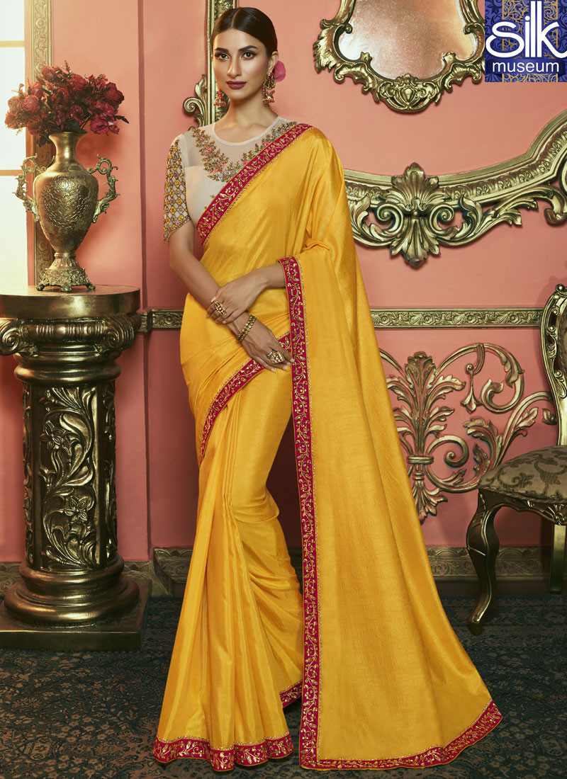 14183 Delightful Yellow Color Art Silk New Designer Traditional Wear Saree