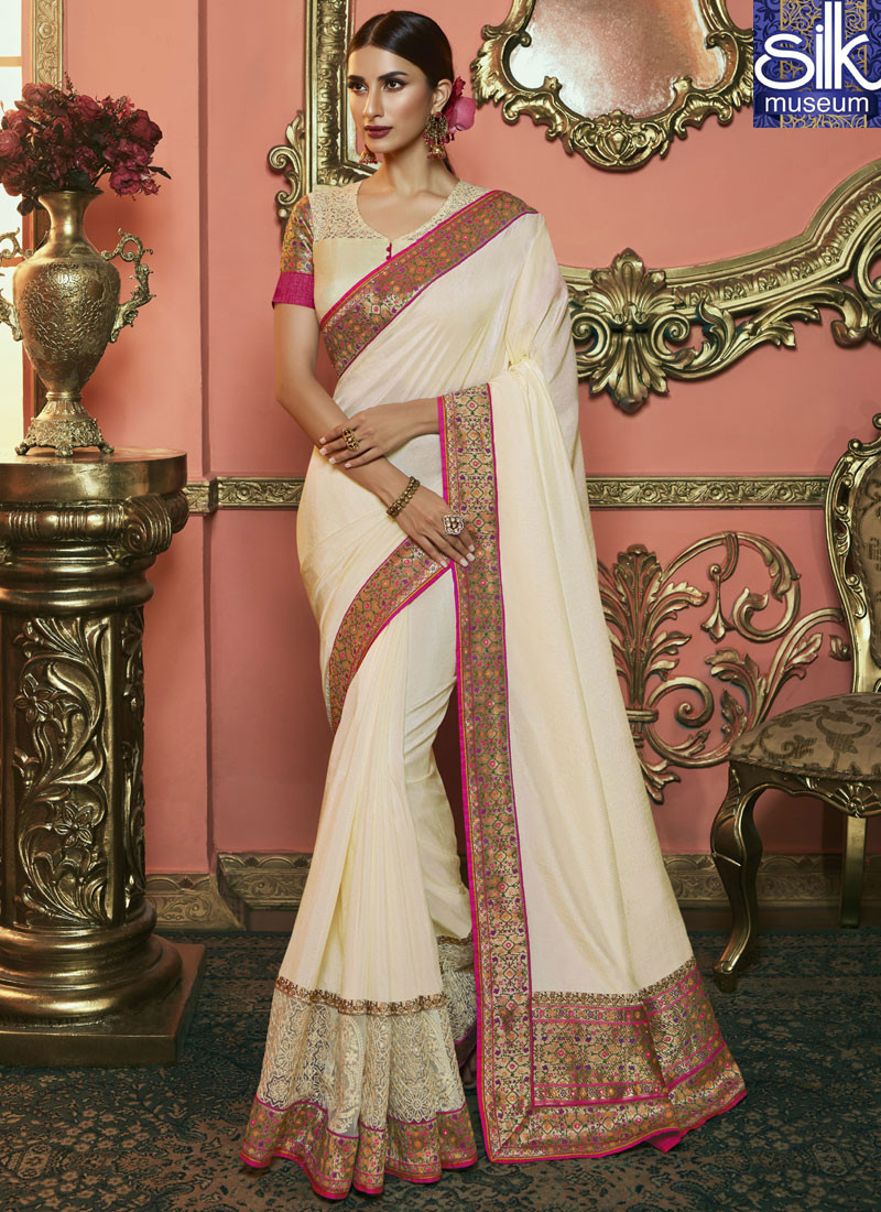 14187 Eye Catchy Off White Color Art Silk New Designer Party Wear Saree