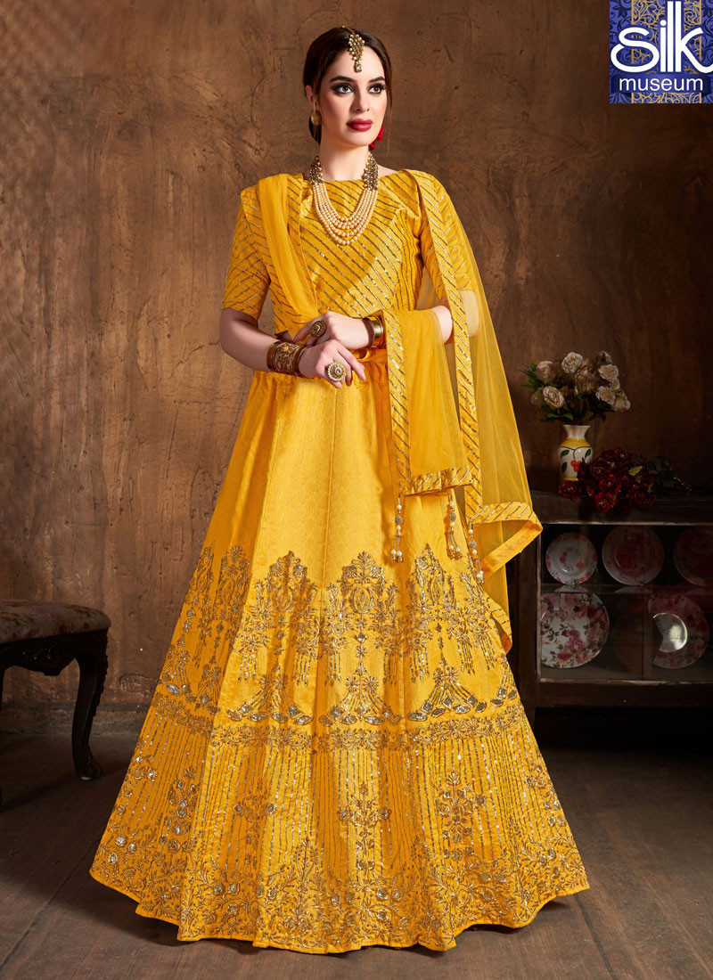 14195 Matchless Yellow Color Art Silk New Designer Wedding Wear Lehenga Choli