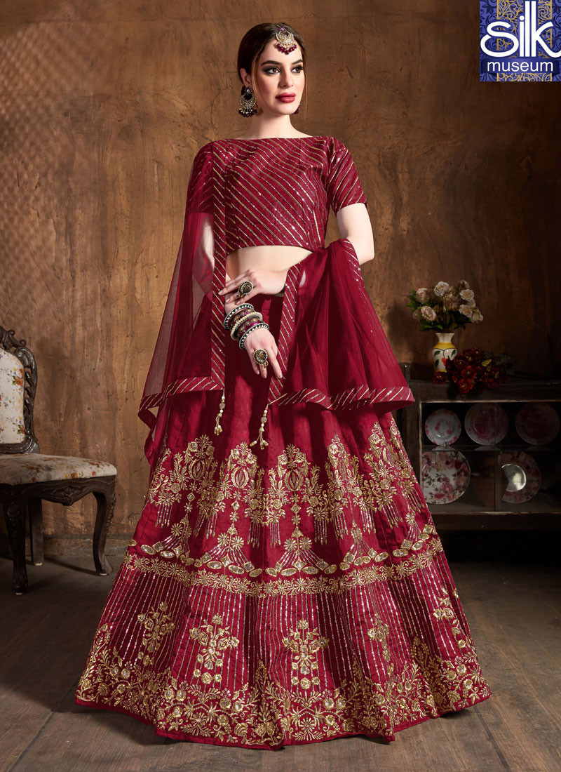14196 Awesome Maroon Color Art Silk New Designer Wedding Wear Lehenga Choli