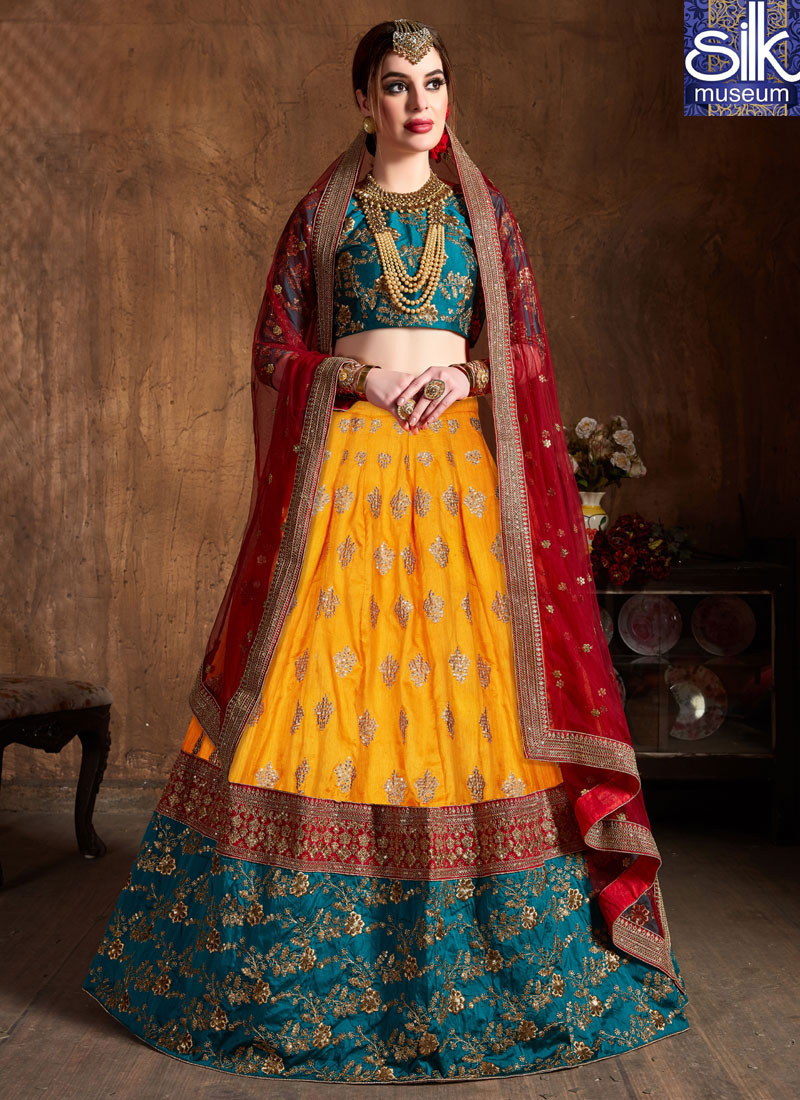 Wonderful Yellow Art Silk New Designer Wedding Wear Lehenga Choli