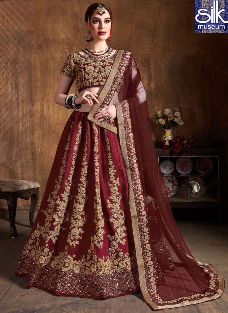14201 Majestic Maroon Color Art Silk New Designer Wedding Wear Lehenga Choli
