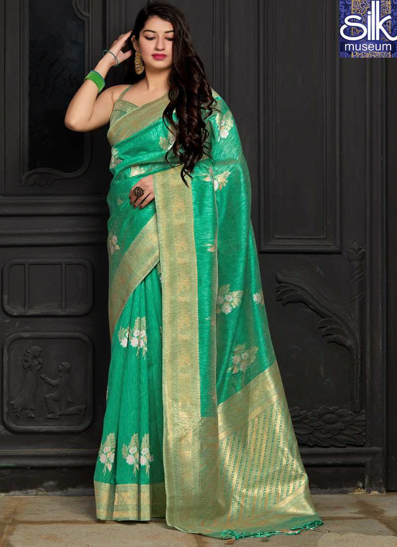 14203 Sea Green Color Banarasi Silk New Designer Traditional Saree