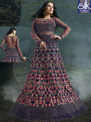 Divine Violet Color Net Designer Wedding Wear Floor Length Anarkali Suit