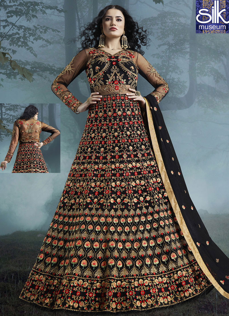 14219 Majestic Black Color Soft Net New Designer Party Wear Anarkali Suit