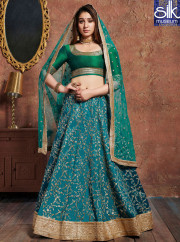 Alluring Teal Color Art Silk New Designer Wedding Party Wear Lehenga Choli