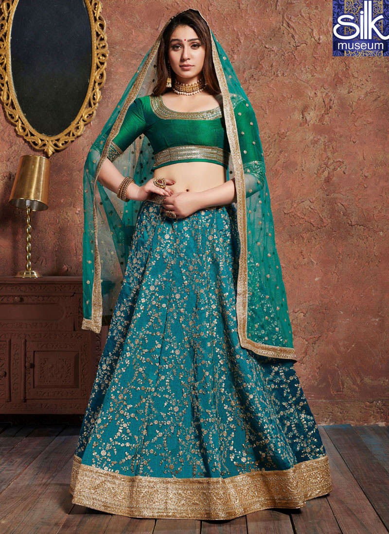 Alluring Teal Color Art Silk New Designer Wedding Party Wear Lehenga Choli