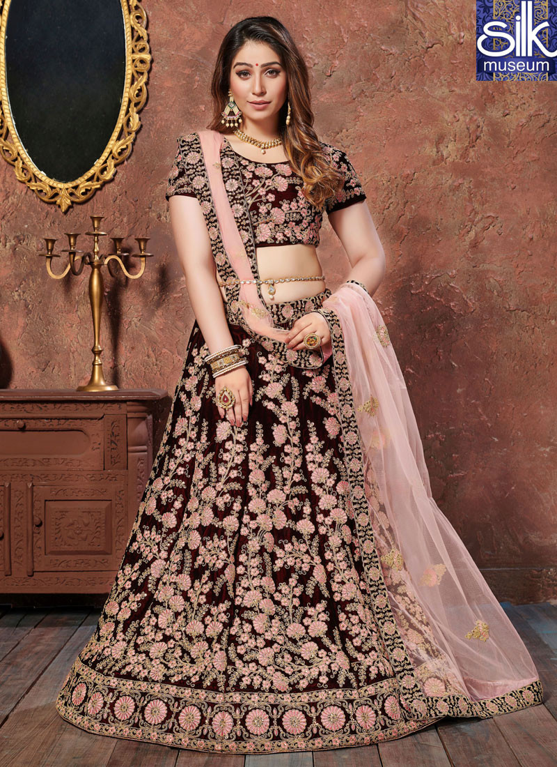 Speechless Maroon Color Velvet Wedding Wear Designer Lehenga Choli